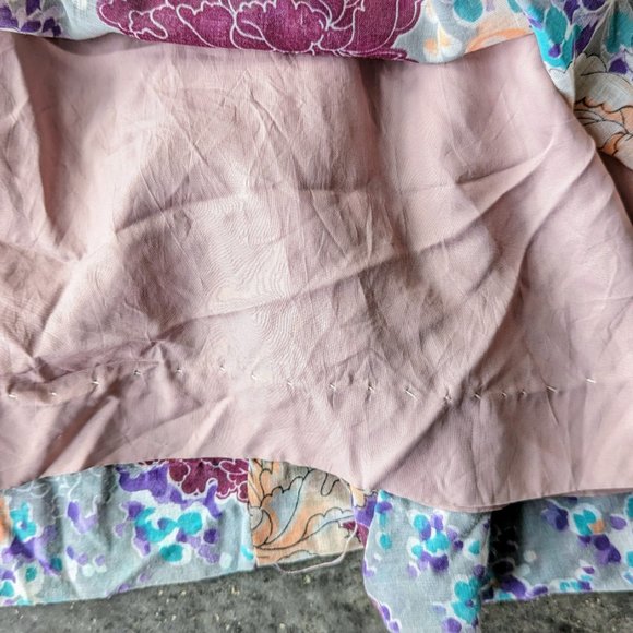 Vintage Floral Blue Purple Orange Short Sleeve Empire Waist Maxi Dress - Picture 7 of 14